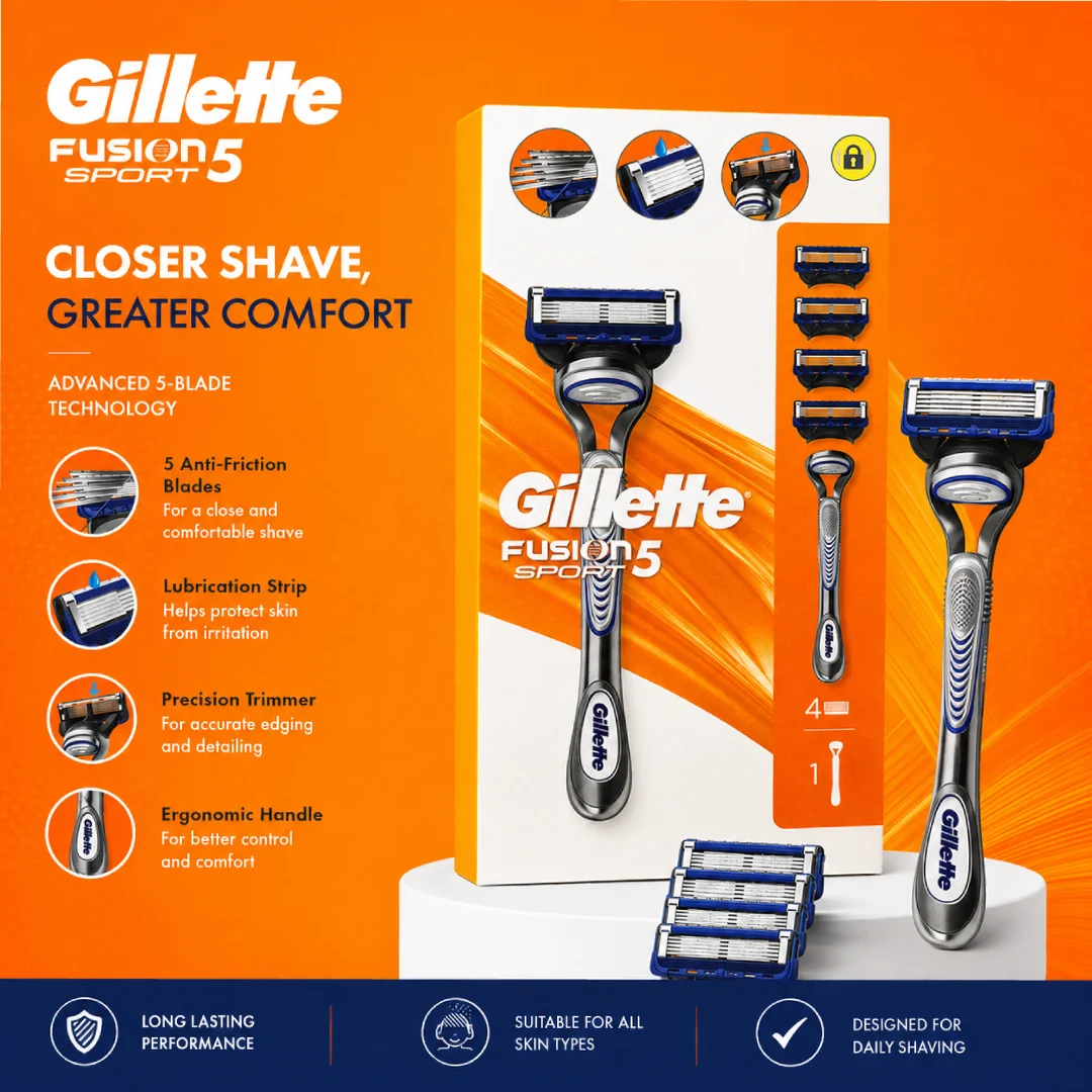 Gillette Fusion5 Sport Razor with 4 Refills