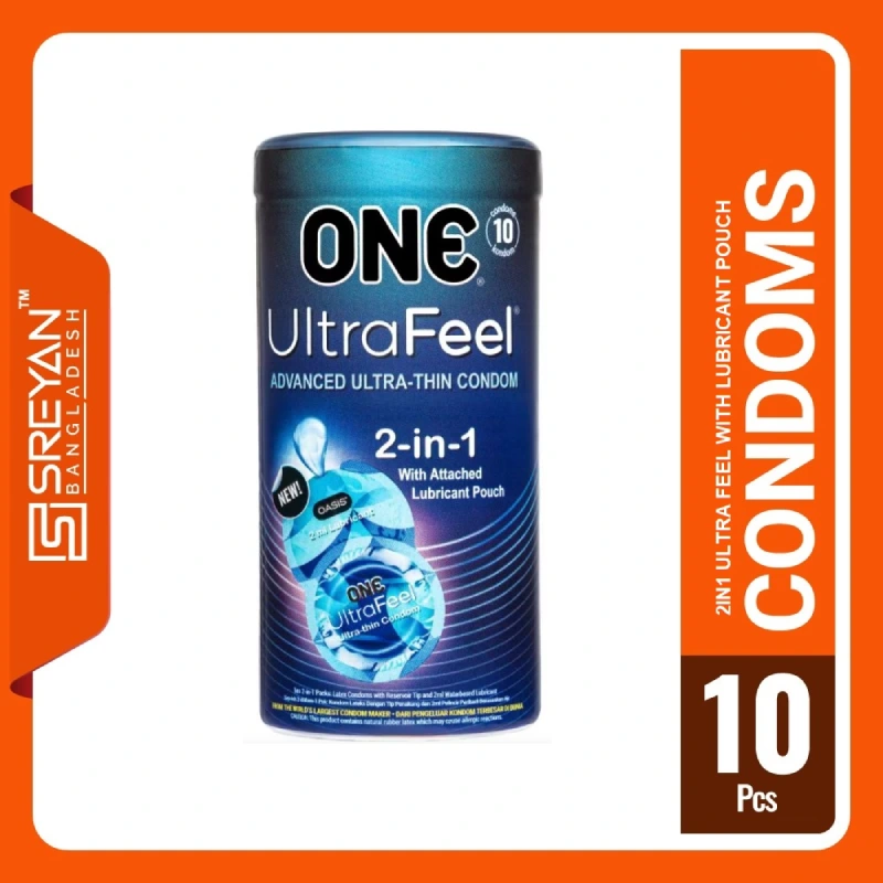 ONE Ultra Feel 2 in 1 Advanced Ultra Thin With Lubricant Pouch Condom - 10Pcs Jar (Malaysia)