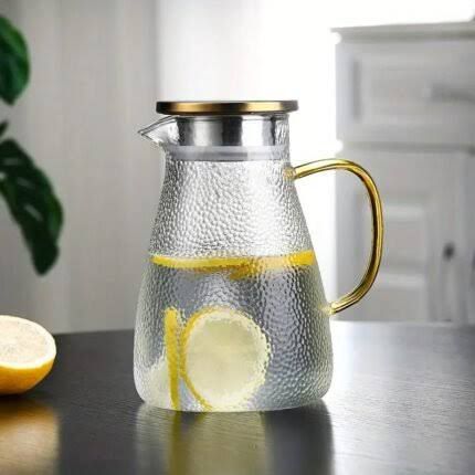 1.5 Litre Glass Pitcher Water Jug Borosilicate Glass Carafe Stainless Steel Lid