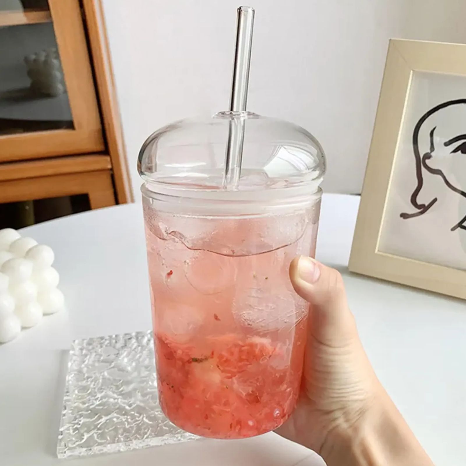 Glass Juice Pot with Straw & Lid