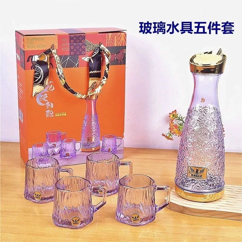 5 Pcs Glass Water Juice Bottle & Mug Set