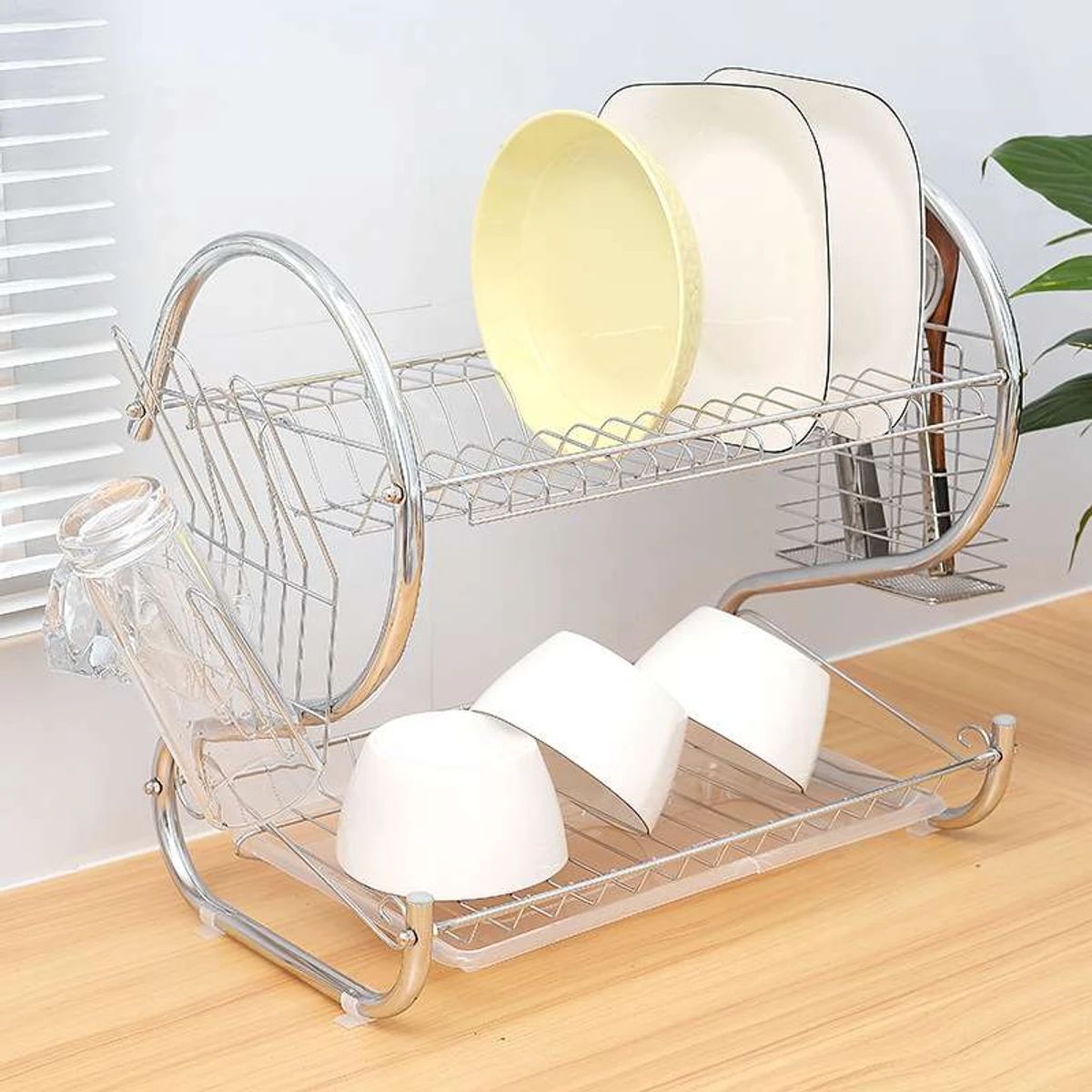 2 Layer Dish Drainer Rack Stainless Steel