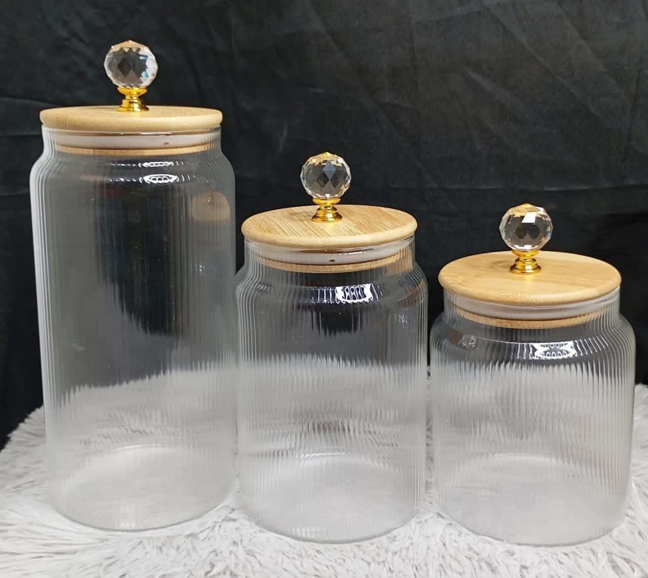 3 Pcs Glass Jar With Daimond Design. Lid