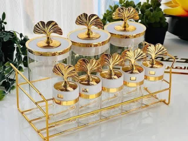 8 Pcs Glass Spice Jar & Salt Pot Set with Stand
