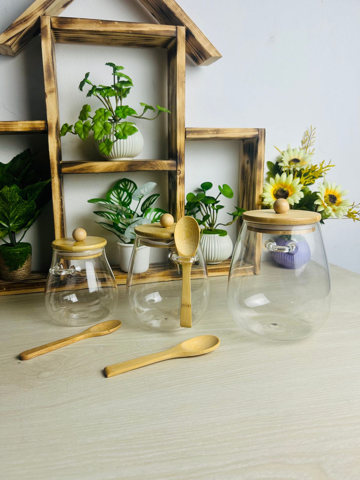 3 Pcs Glass Jar Set With Bamboo Lid