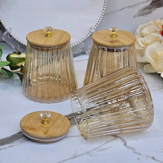 Ribbed Glass Canister 3 Pcs Set