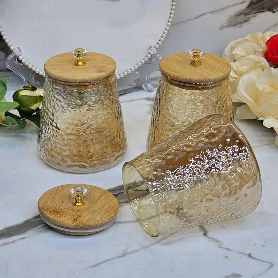 Ribbed Glass Canister Set 3 Pcs set