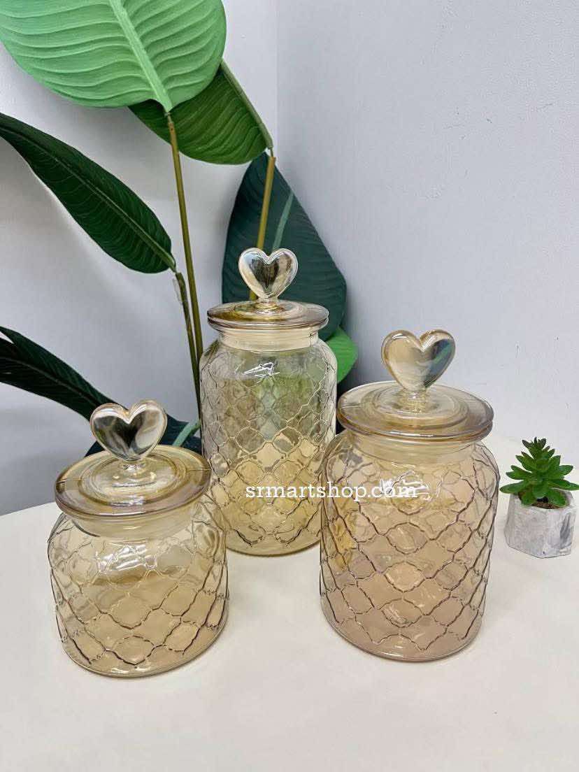 3pcs Set Amber Creative Electroplate Glass Storage Jar